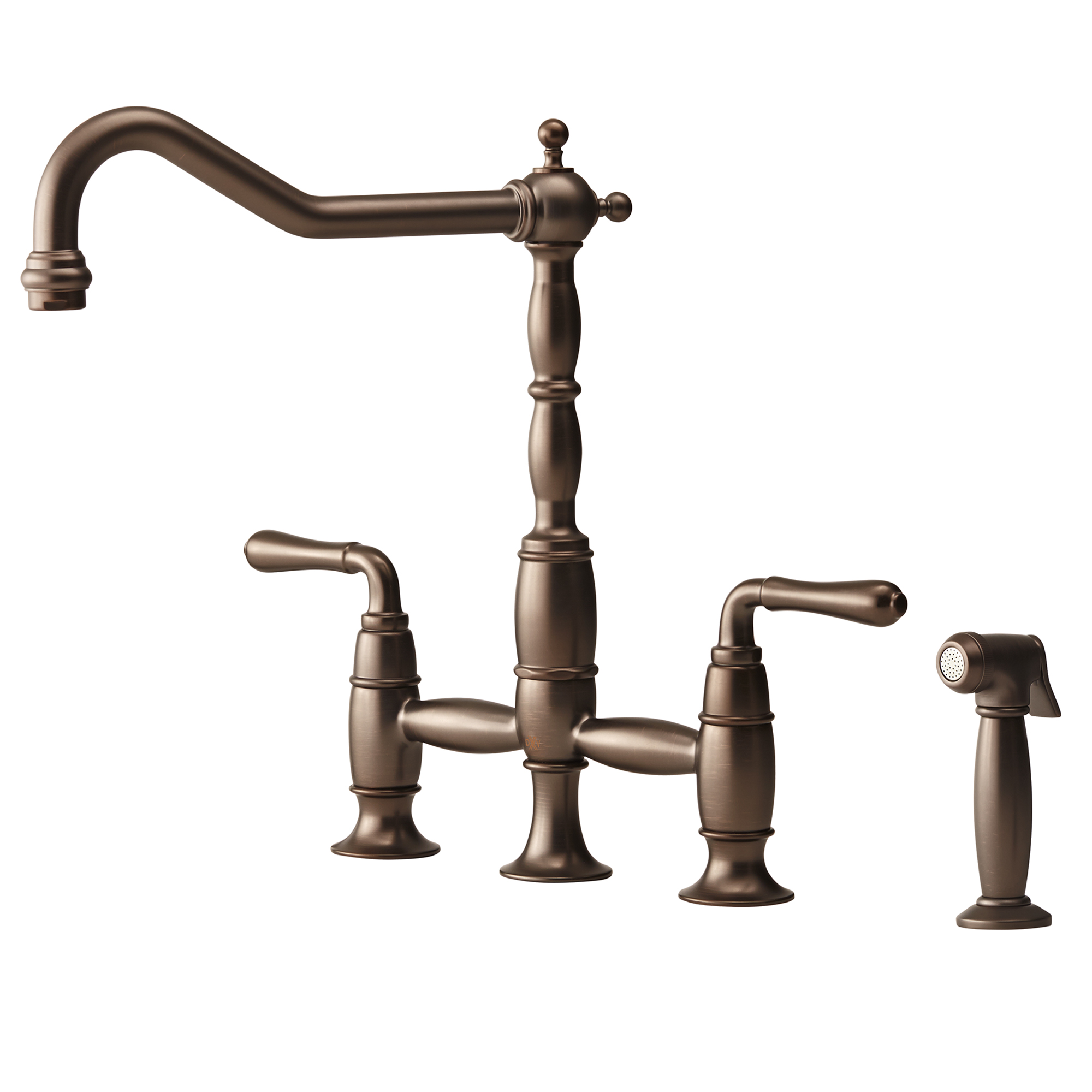 Victorian 2-Handle Widespread Bridge Kitchen Faucet with Side Spray and Lever Handles